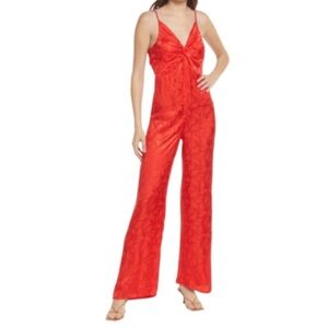 NSR NWT Molli Jumpsuit Jacquard Red V-Neck Satin Jumpsuit with Twist Front M